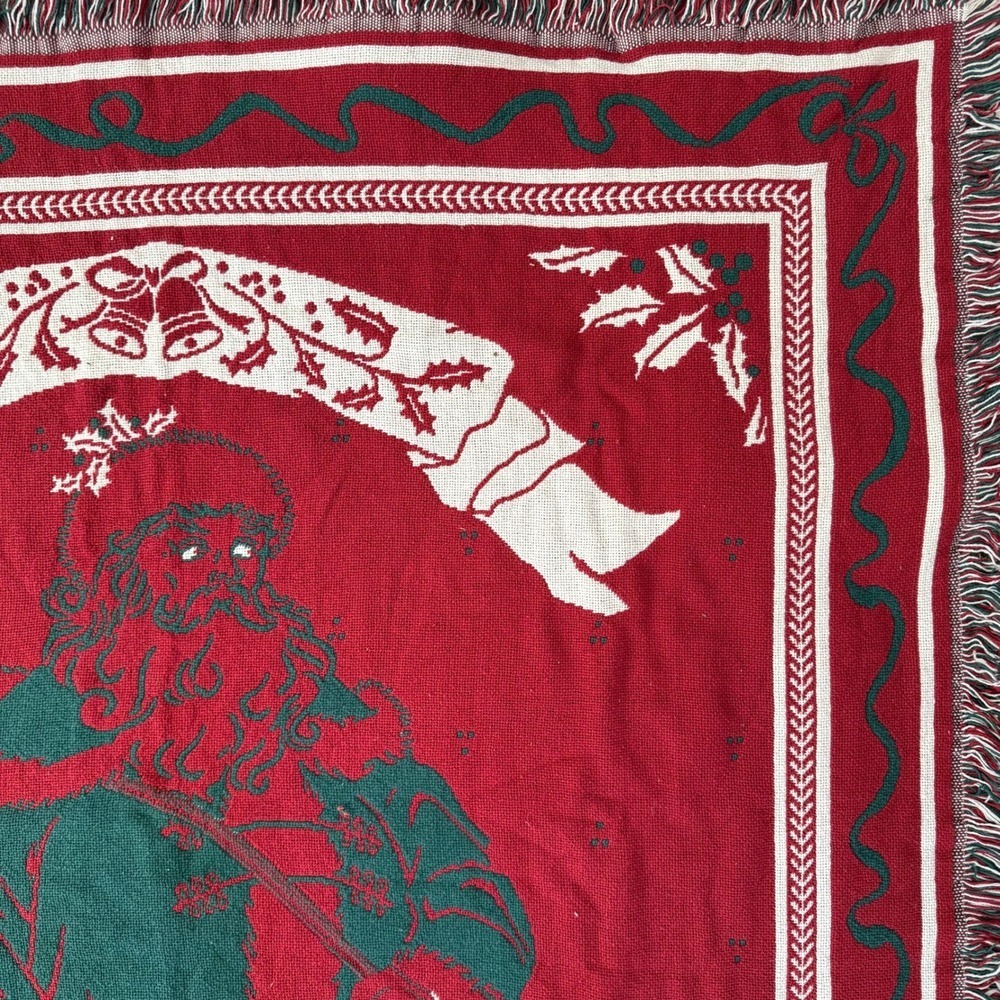 Goodwin Weavers Christmas Throw Blanket Old World Santa Red Green White Holly - Picture 11 of 12